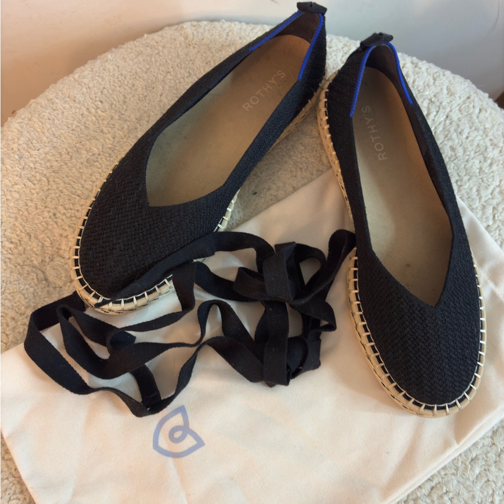 Rothys Wrap Espadrilles Black Size 10